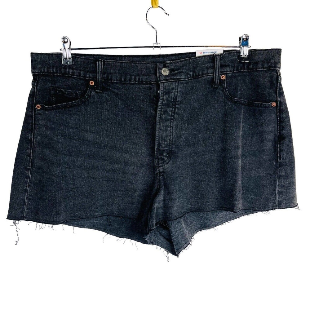 New Old Navy Sz 20 Plus High Rise Sky-Hi A-Line Denim Shorts‎ Black Raw Hem NWT